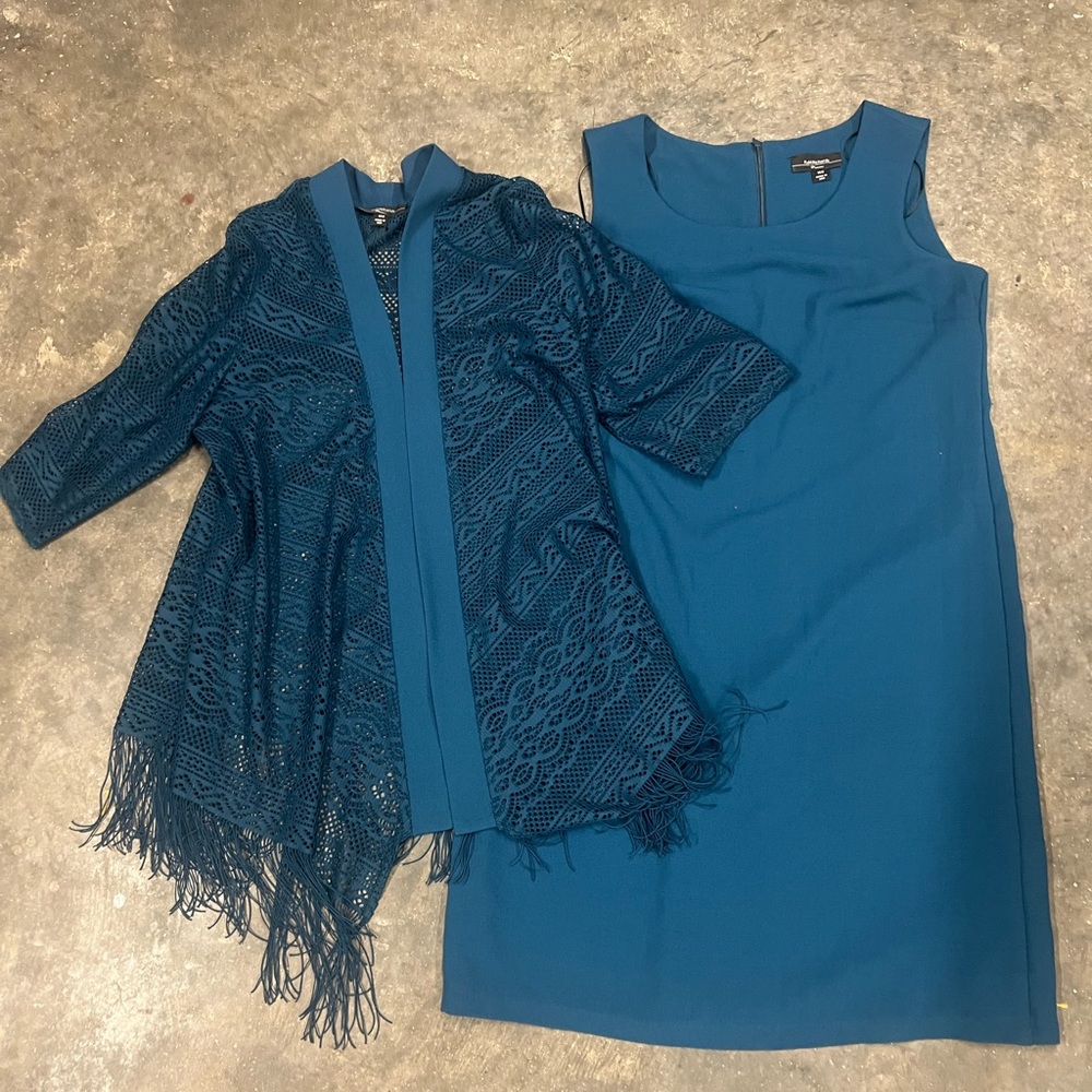 Size 14w teal women’s dress and cardigan